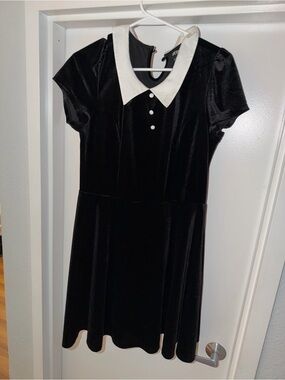 Hot Topic Black Velvet Dress with White Peter Pan Collar
